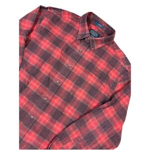 Pendleton Mason Red Check Plaid Button Outdoor Cotton Flannel‎ Shirt Men L